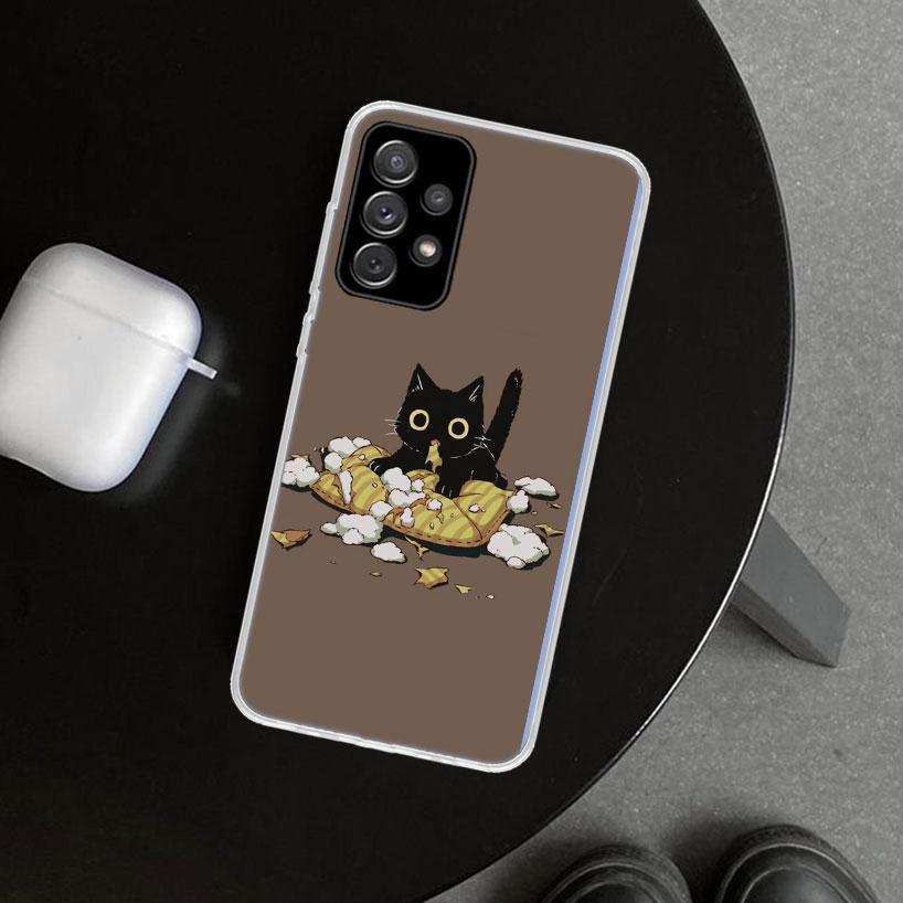 Cartoon Cute Black Cat Phone Case for Samsung Galaxy A17 A16 A26 A36 A56 A57 A37 A15 A25 A35 A55 A14 A24 A34 A54 A13 A23 A33 A53
