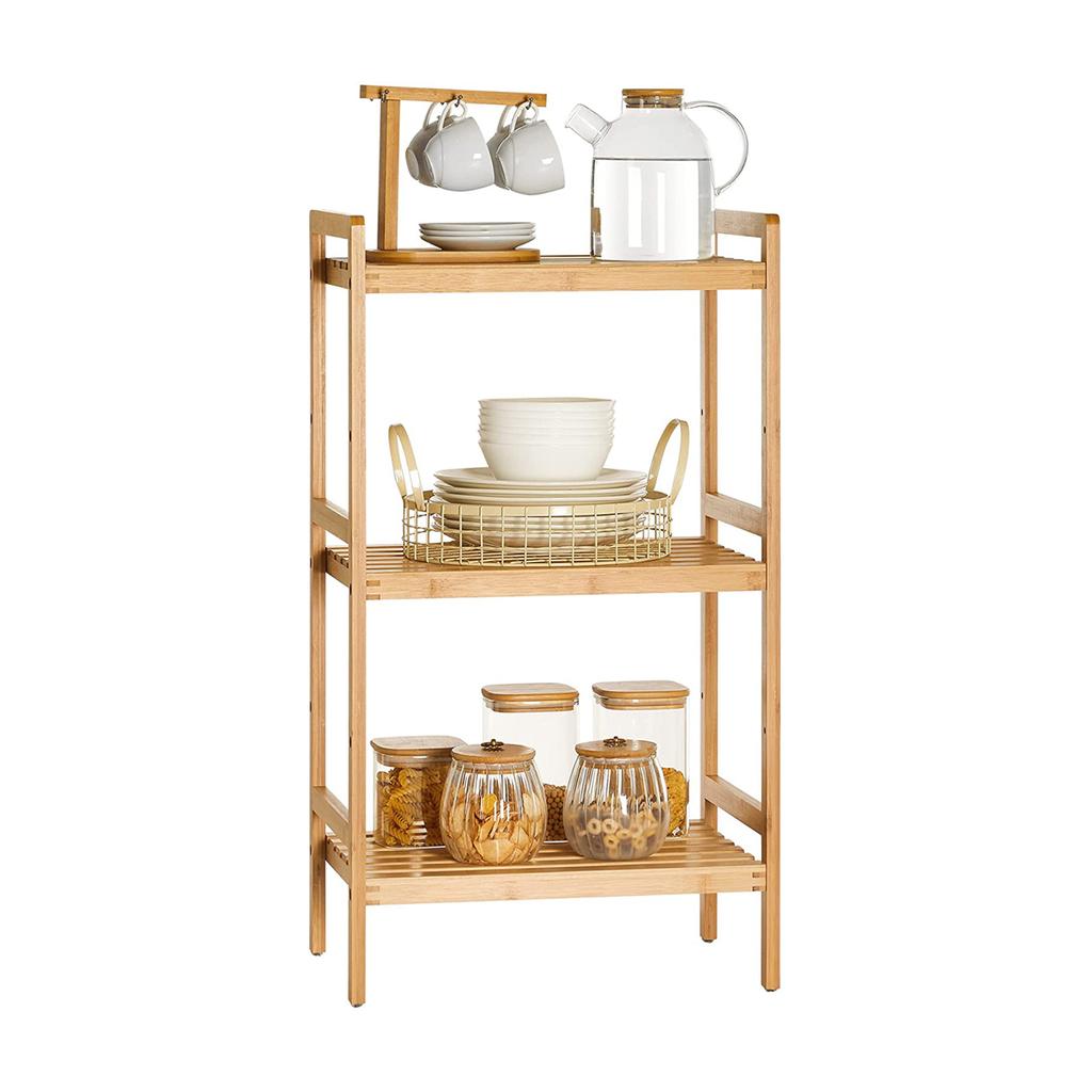 SONGMICS 3-Tier Bamboo Storage Rack for Bathroom, Kitchen, Bedroom, 45 x 31.5 x 80 cm, Natural