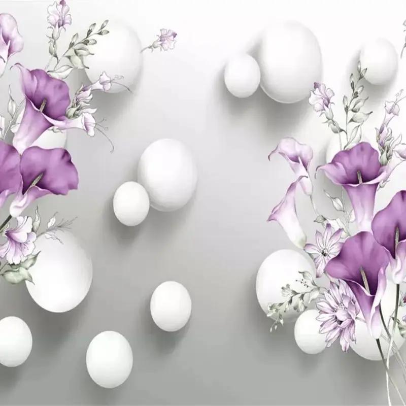 Wallpaper Hand-Painted Purple Calla Lily 3d Murals Beautiful Fresh Background Wall Papers Home Decor Wallpaper