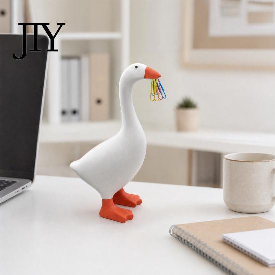 Small Metal Item Organizer Magnetic Duck Key Holder, 6.7 Inch White Resin Table Goose Statue with Strong Magnet Home Decor Figure for Keys And Items,
