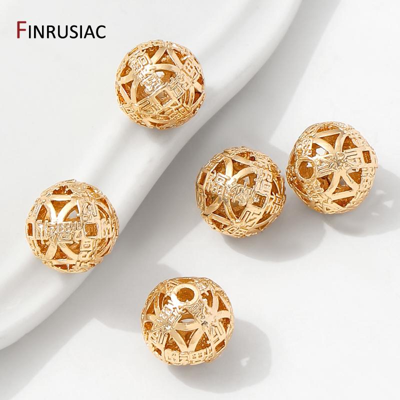 8/10mm 14K Gold Plated Brass Round Hollow Spacer Beads For Bracelet Necklace Making,Separator For Beads,Jewelry Making Material