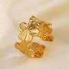 Stainless Steel Flower Adjustable Opening Rings Golden Plated Waterproof Finger Jewelry For Women Wedding Exquisite Gifts