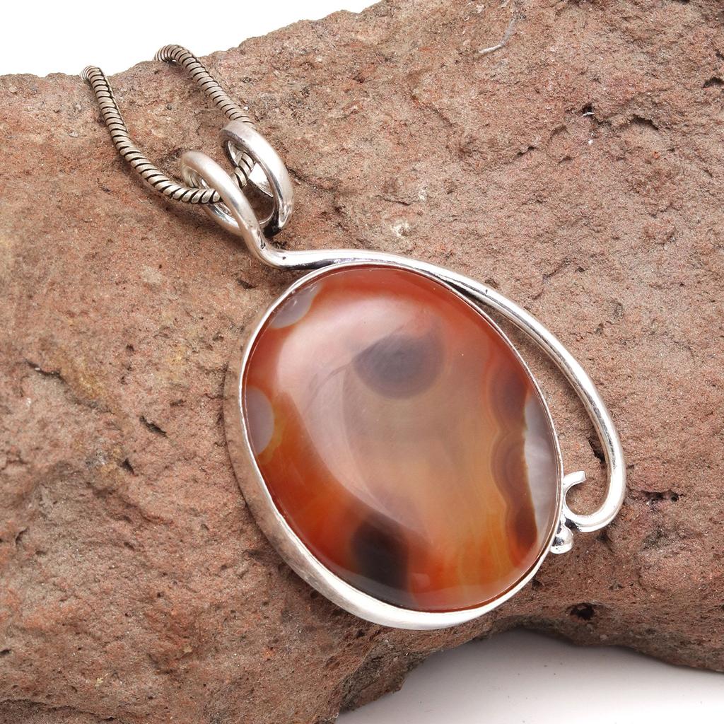Red Agate Gemstone Handmade Women's Unisex Silver Jewelry Pendant 2