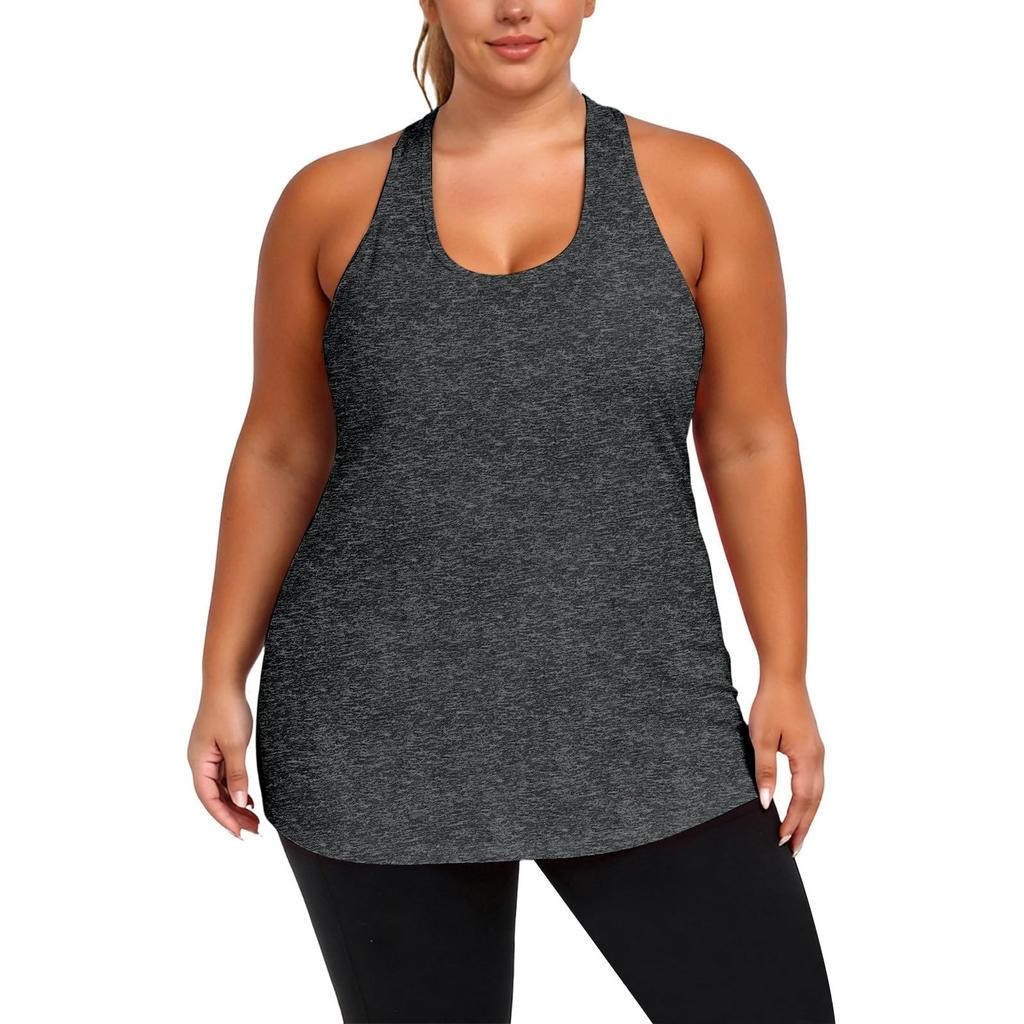 Plus Size Women's Fashion Casual Tank Top Irregular Cross Back Sleeveless Athletic Yoga Shirt Lightweight Stretchy Fabric Activewear
