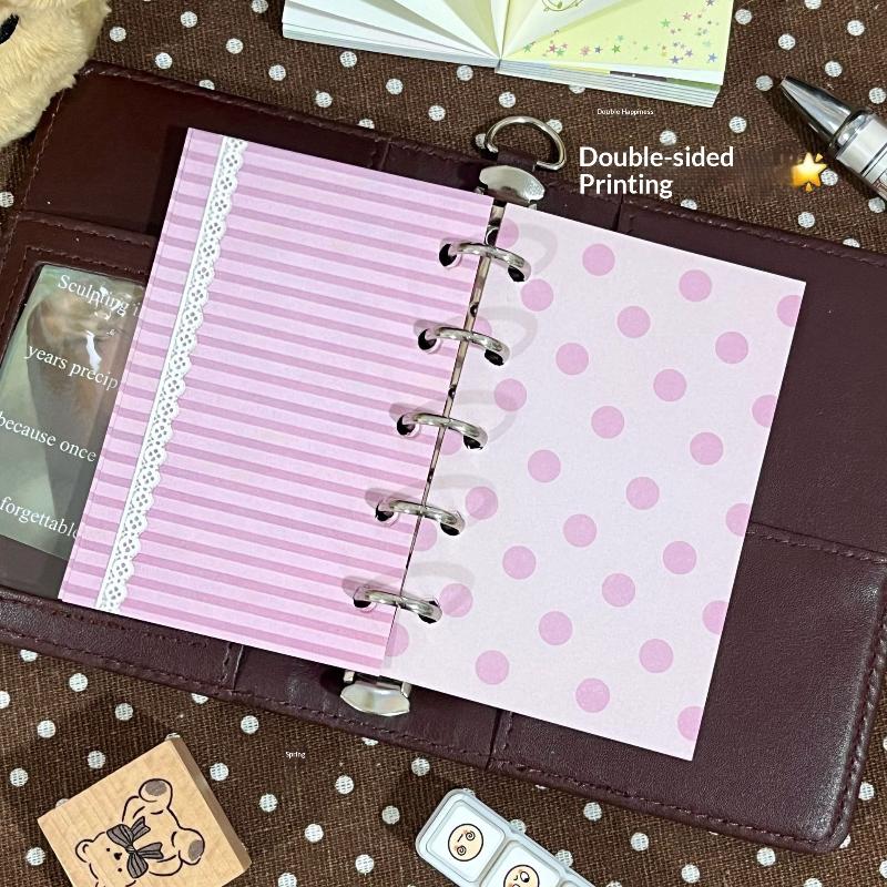 Æstetisk 6-huls ringbind påfyldningspapir 60 ark 6 designs M5 løse ark planlæggerindsats Pink Brun Journal sider