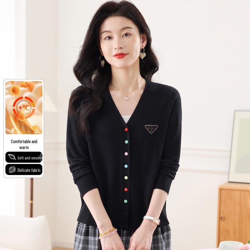 

SNOWFLYING Women s V-Neck Embroidered Knit Cardigan M