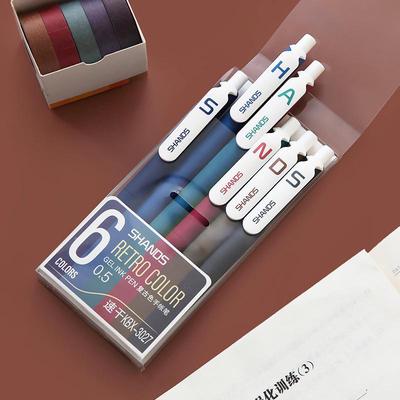 6 sztuk Retro Kolor Marker Długopis 0.5mm Czarny Niebieski Brązowy Czerwony Żel Ink Liner Journal Rysunek A6111