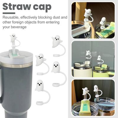 Bonitinhos chapéus de palha compatíveis com copos de 30 a 40 onças, 4 peças de chapéus de palha reutilizáveis de silicone, inclui 2 estilos, acessório engraçado para copo