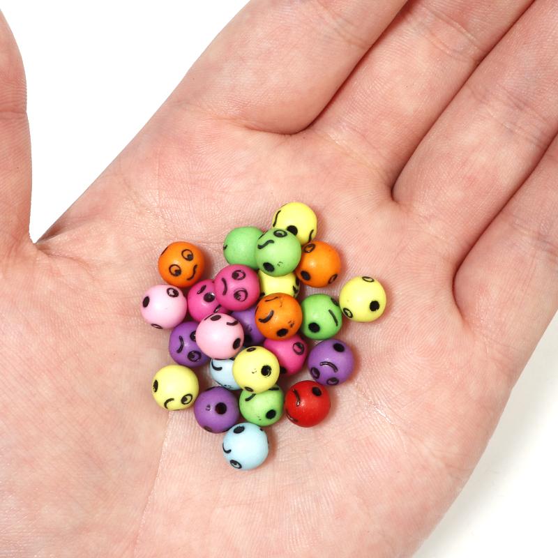 100Pcs/lot Acrylic Beads Mix Color 7.8mm Facial Expression Beads Spacer  For Jewelry Making Handmade Diy Bracelet Necklace