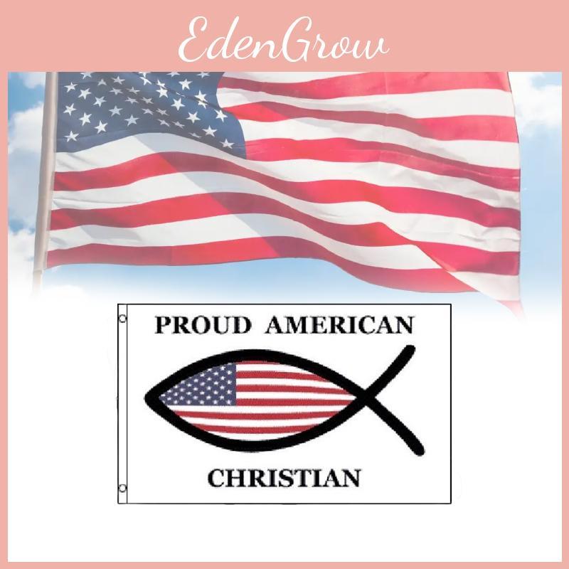 American Proud Christian Flag 3x5 Ft Fish Flag Jesus Christ Religious Usa Symbol