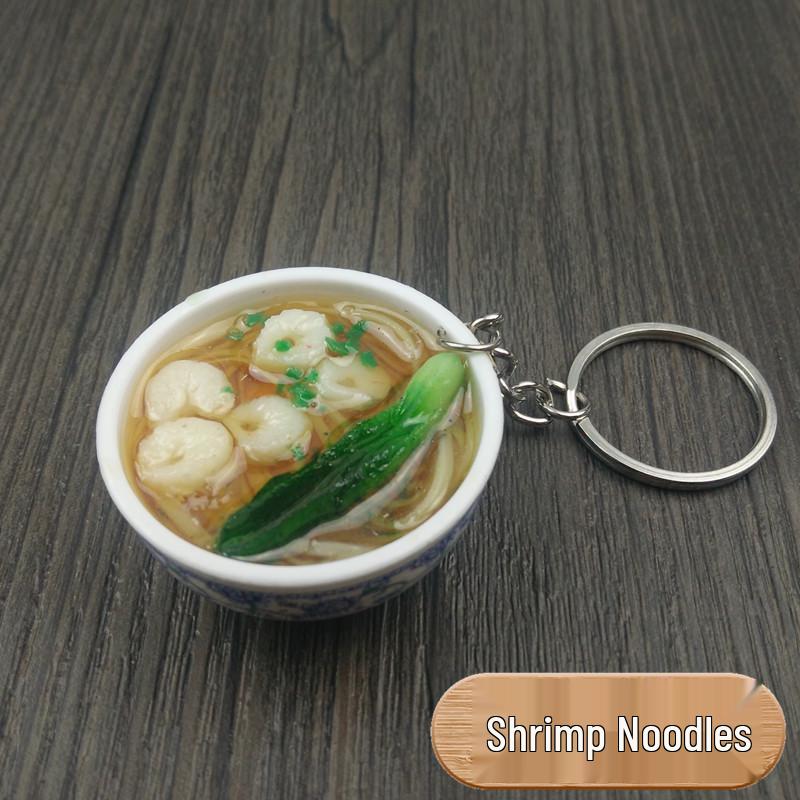Chinese Style Realistic Noodle Keychain, 4cm Blue and White Porcelain Bowl, Food Play Prop.