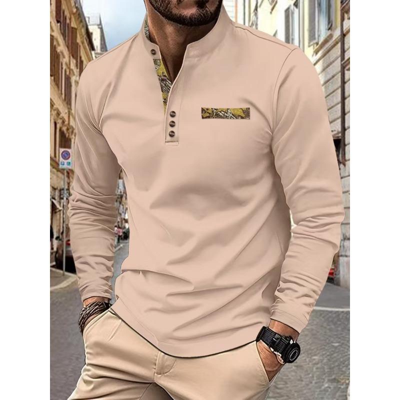 Fashionable Men's Sweatshirt: Casual, Sporty, Comfortable with Small Stand Collar Long-Sleeved Top