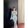 Elegant Off-the-Shoulder Mesh Fishtail Cheongsam Dress - Women's Summer Fit