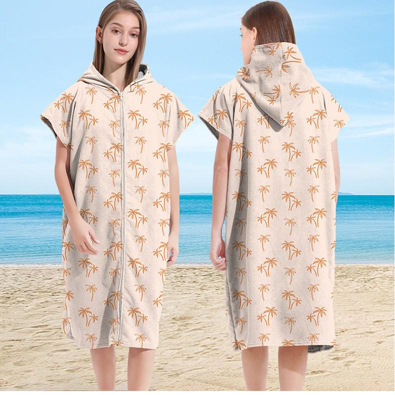 Microfiber Quick-Dry Hooded Beach Poncho Bathrobe for Adults
