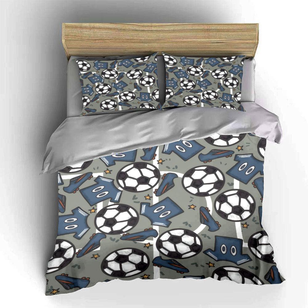 Cartoon Soccer Jersey And Ball Pattern 3Pcs Bedding Set Soft Microfiber Bed Sheet Pillowcase Set For Kids Sports Bedroom
