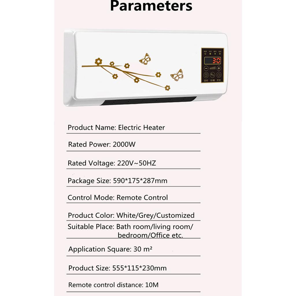 Intelligenter elektrischer Raumheizer mit Fernbedienung, wandmontierte Klimaanlage für Zuhause, energieeffizient mit Timerfunktion 220 V