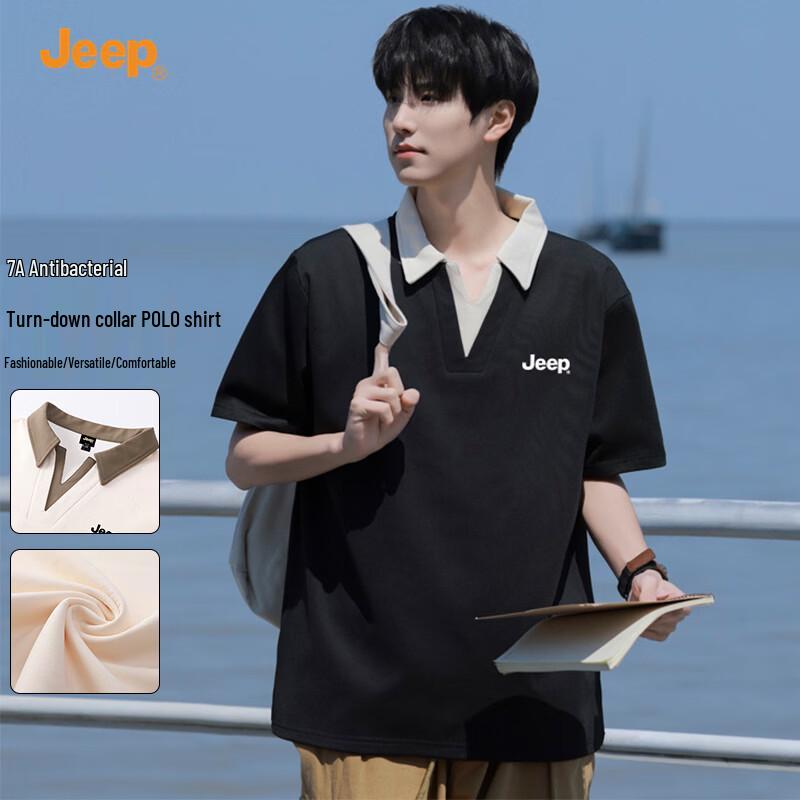 JEEP Men s Faux Two-Piece Ice Silk Short Sleeve Polo Shirt 3XL