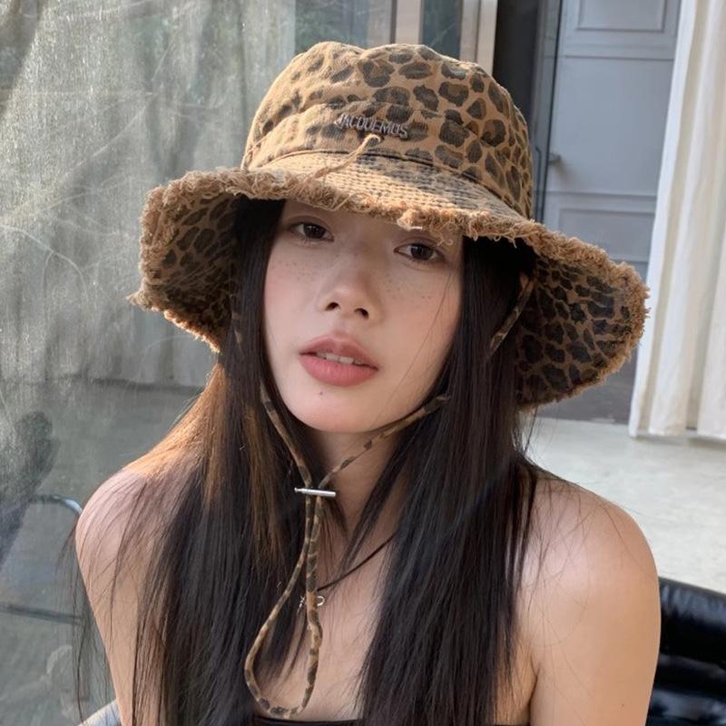 New Fisherman Hat Foldable Women's Letters Leopard Print Rogue Rope Sun Hat Big Brim Summer Outdoor Hiking Hat