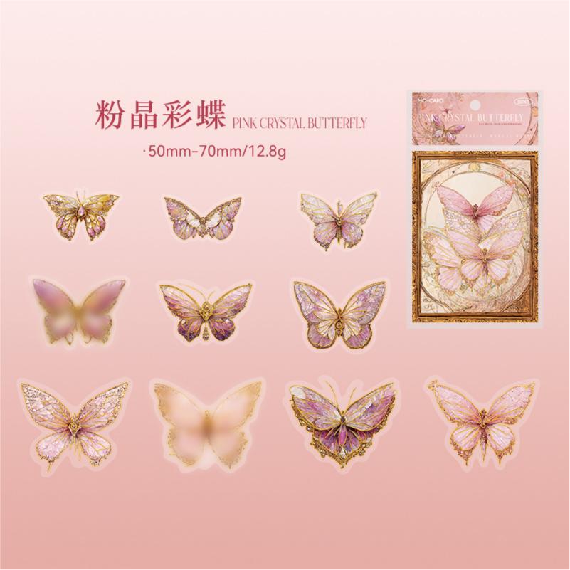 

PET Sticker Pack Butterfly 3D Ice Crystal Laser Gold Wind Beautiful Butterfly Handaccount Scrapbooking Decor Material Sticker