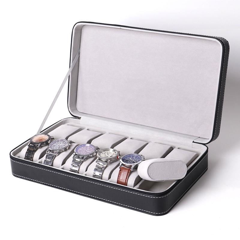 Luxury PU Leather Zipper Watch Jewelry Collection Storage Box Watch Gift Organizer Display Box for Men and Women