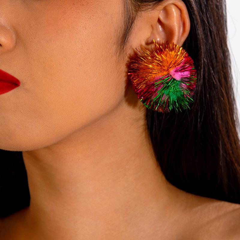 Christmas Colored Golden Silk Hairball Earrings Glitter Sweet and Cute Christmas Series Earrings Earrings Women