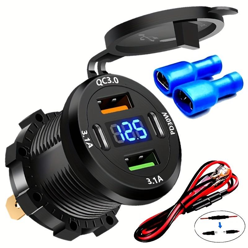 PD+QC3.0 Fast Charging USB Car Charger Socket with Voltmeter, Aluminum Alloy Waterproof Power Outlet