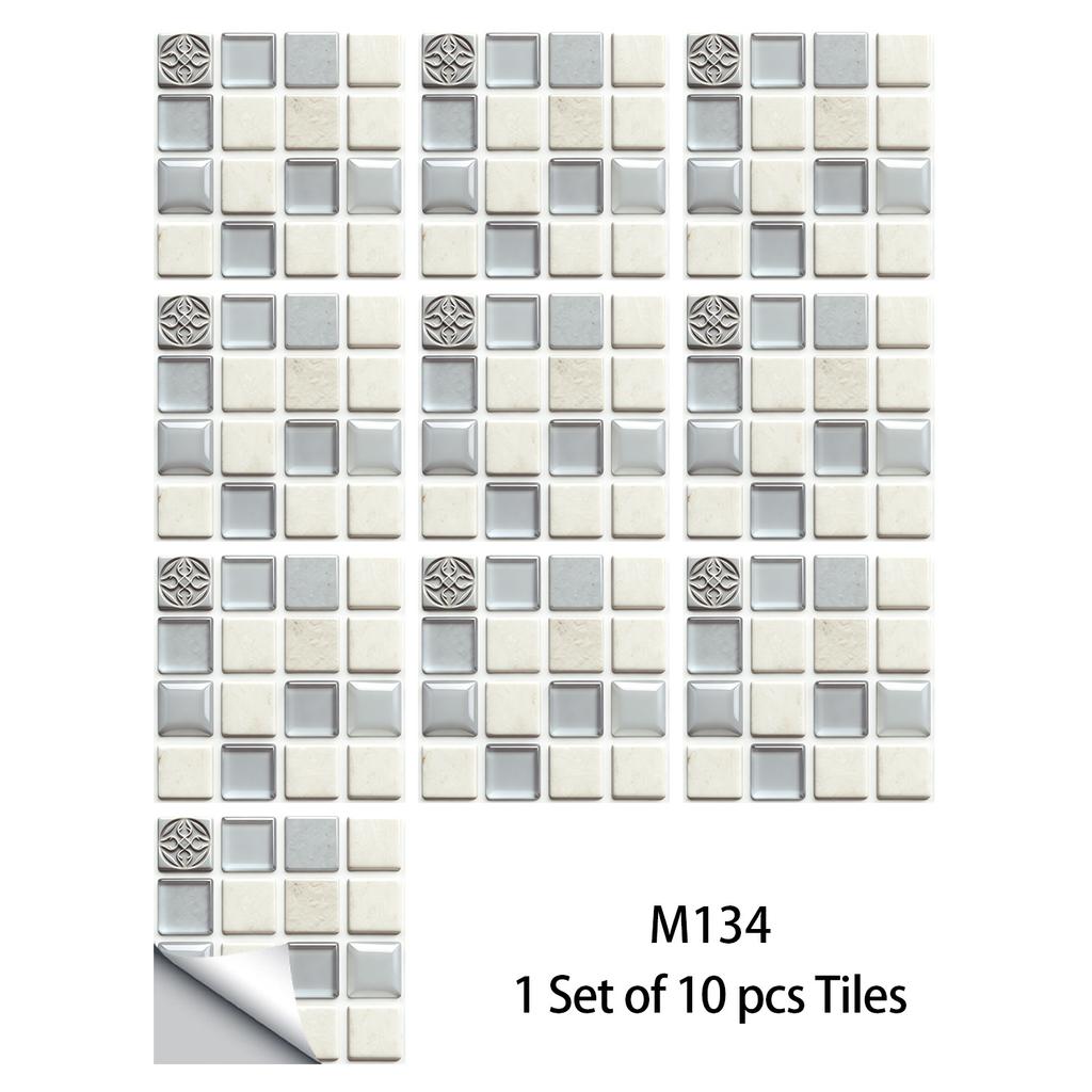 10Pcs Glossy Marble Mosaic Tile Stickers Waterproof Self-Adhesive Geometric Wall Floor Decals Kitchen Backsplash Home DIY Decoration