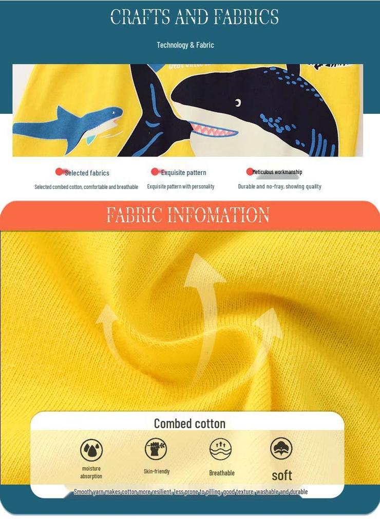 Children's Glow-in-the-Dark Shark Print Summer T-Shirt 2026