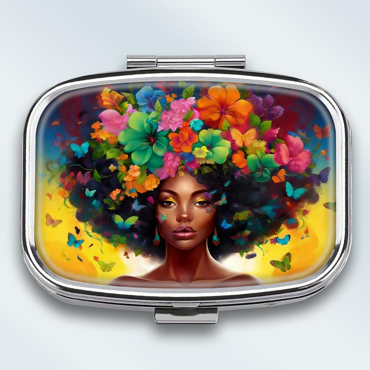

Portable Pill Box with 2 Compartments, Mini Metal Medicine Organizer Case, Cute Printed Pill Container for Vitamins, Pills, Jewelry, Travel, Daily Use різнокольоровий