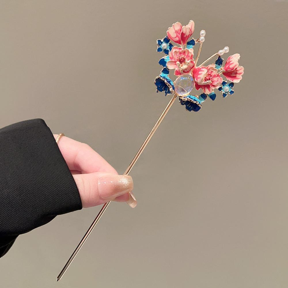 Enamel Floral Hairpin Oriental Vintage Lotus Cherry Blossom Perfect Traditional Outfits Cultural Events Exquisite