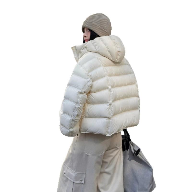 Womens Short Puffer Jacket With Hood 90% White Duck Down Warm Winter Coat Loose Fit Daily Commute