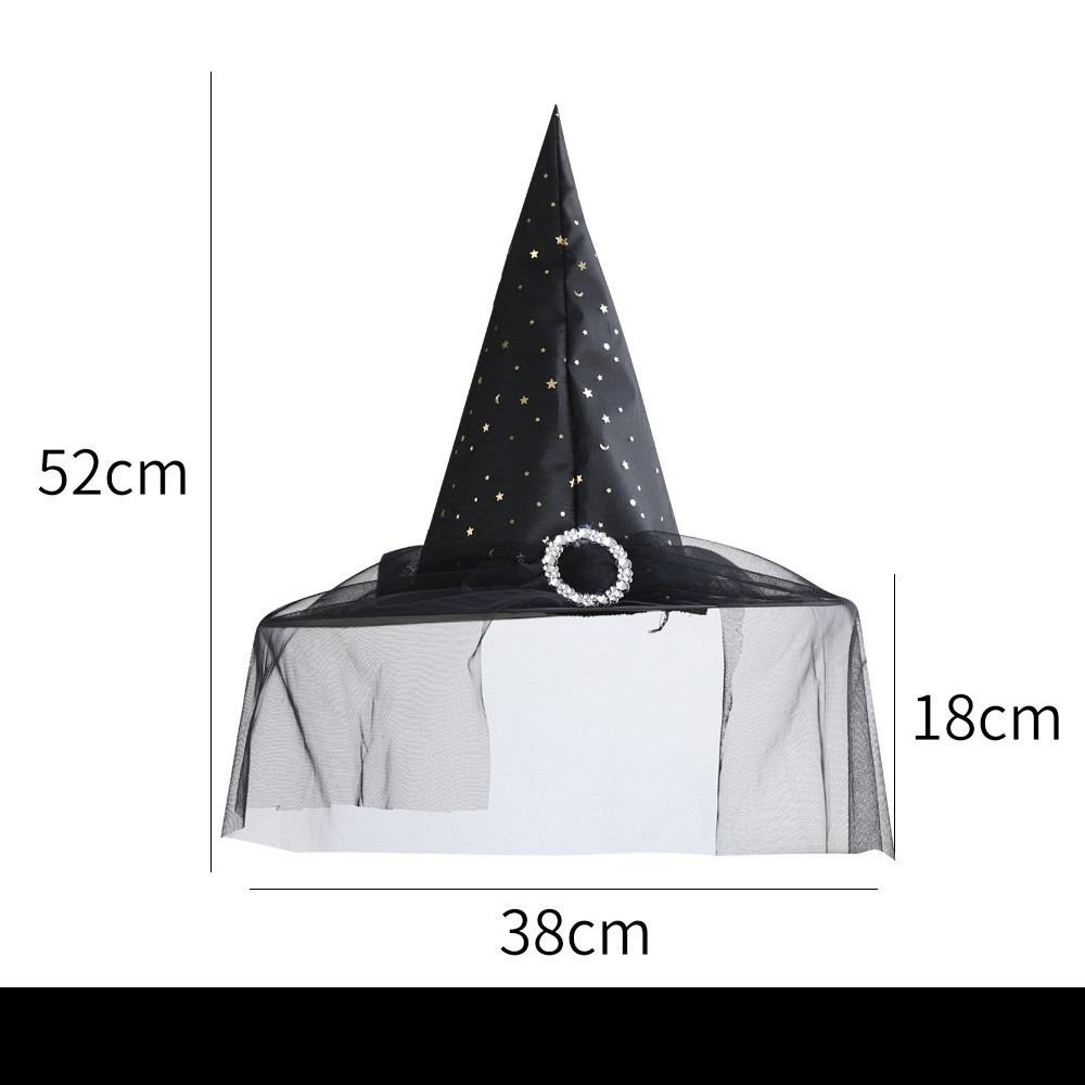 Halloween Witch Hat with Silver Buckle  Veil Kids Adult Cosplay Costume Prop Spooky Party Headwear