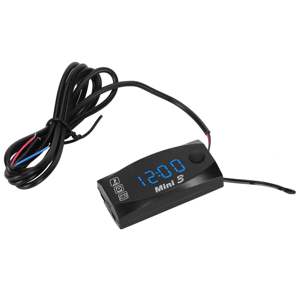 3 in 1 Waterproof LED Electronic Meter Motorcycle Digital Time Clock Thermometer VoltmeterBlue Light