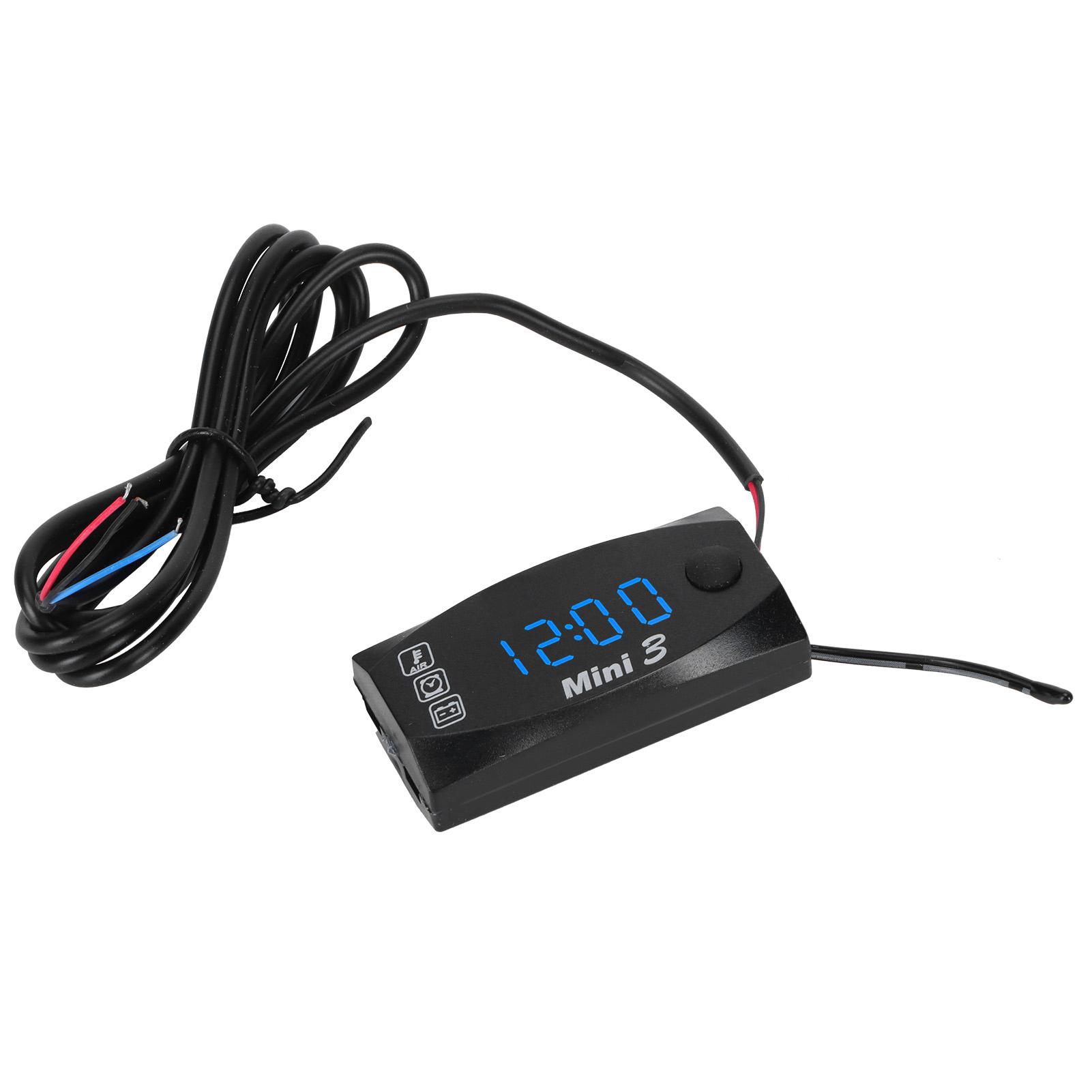 

3 in 1 Waterproof LED Electronic Meter Motorcycle Digital Time Clock Thermometer VoltmeterBlue Light