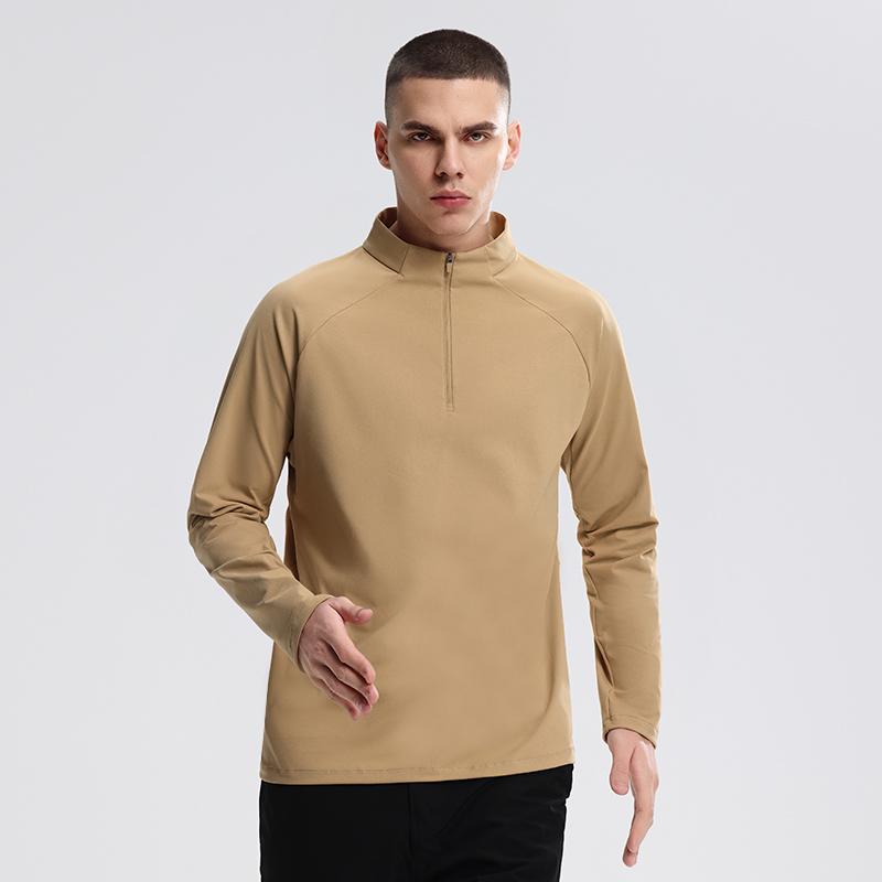 T-shirt de sport à manches longues pour homme, chemise de fond à demi-zip, couleur unie, col semi-roulé, haut décontracté à la mode