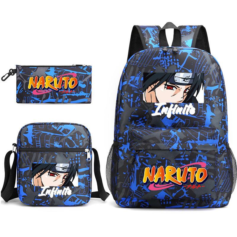 Naruto Starry Sky School Bag Three-Piece Shoulder Bag Pencil Case Anime Cartoon Backpack Male