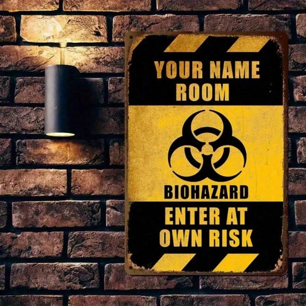 Enter At Your Own Risk Biohazard Warning Tin Sign 8x12in Hazardous Area Danger Zone Metal Wall Decor Industrial Lab Safety