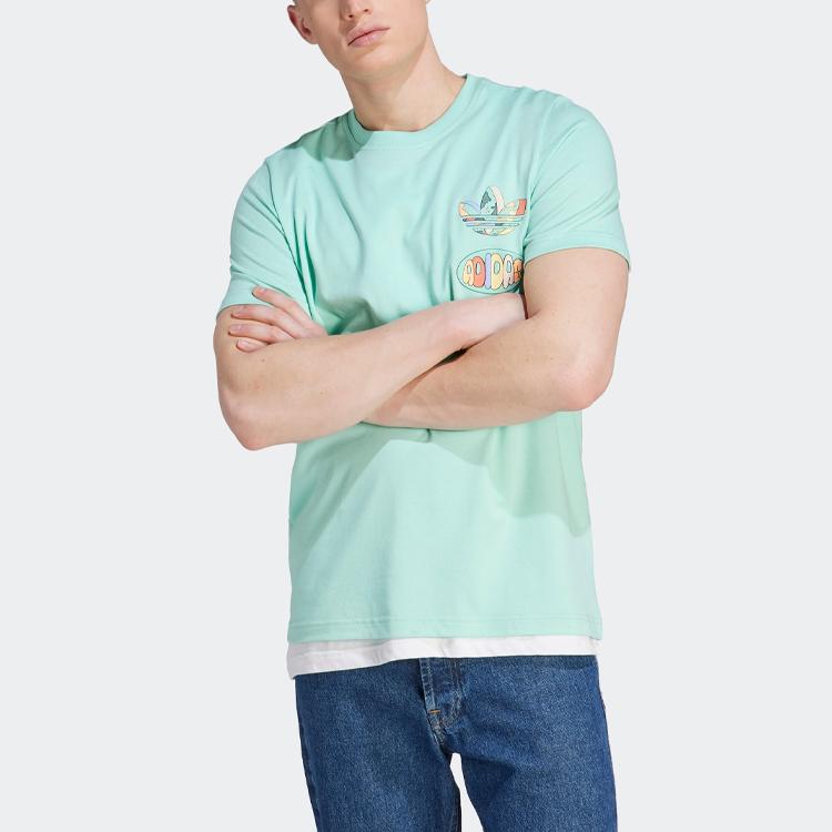 Adidas Originals Trefoil Enjoy Front/Back Graphic Tee With Cartoon Letter Logo Print Men Tops Green IT8180