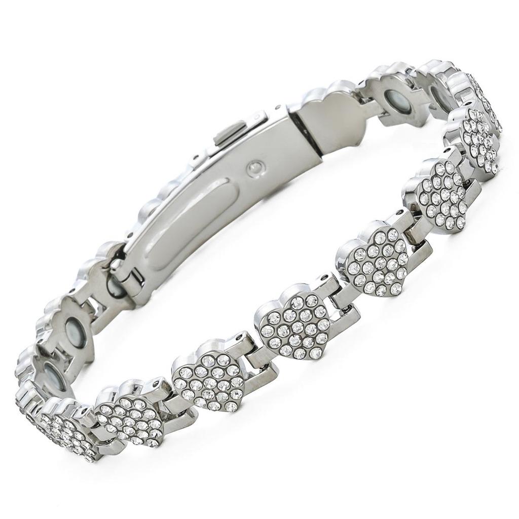 European & American Magnetic Bracelet: Fashionable Four-leaf Clover Alloy with Diamond Inlay, Single Row Magnetic Jewelry for Women.