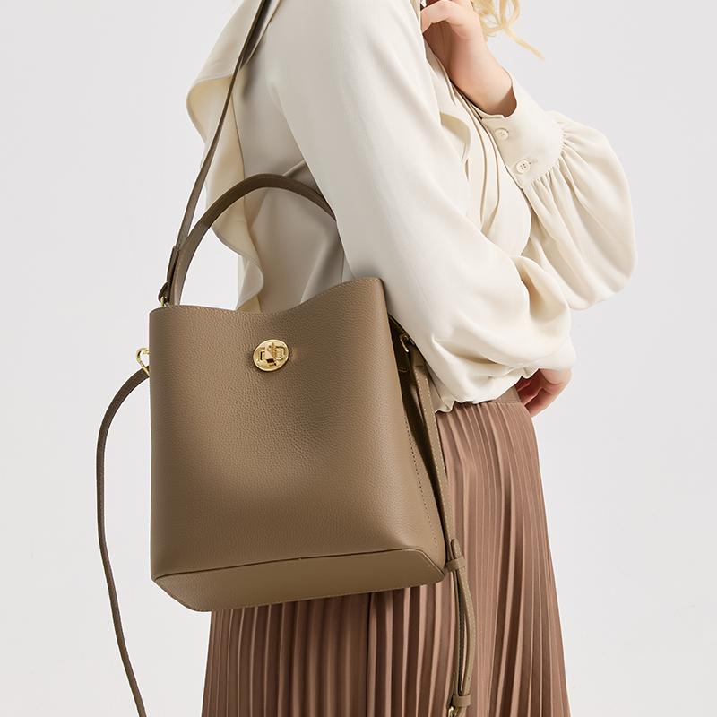 Damen Handtasche aus Vollnarbenleder Damen Große Kapazität Eimer Tasche Rindsleder Echtes Leder Weiche Tragetasche Umhängetasche