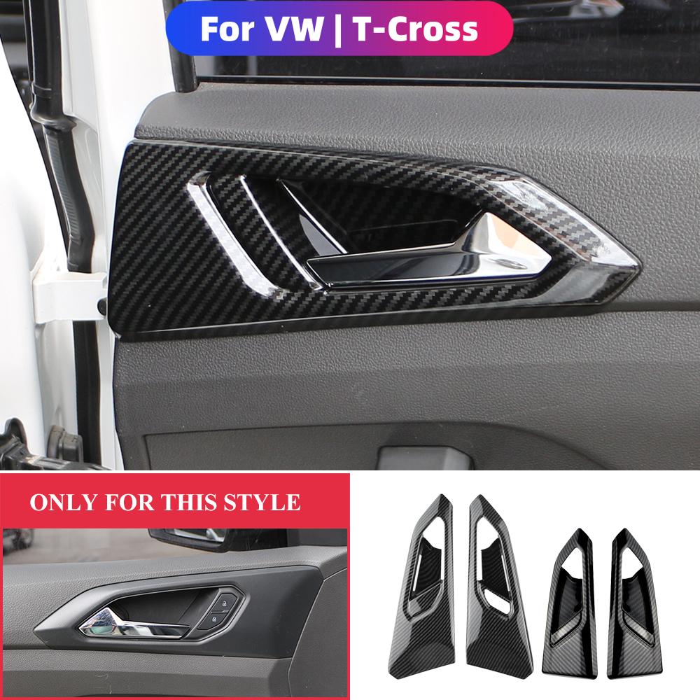 LHD Inner Door Handle Cover Sticker for VW Tcross T-cross 2018-2026 Carbon Fiber Door Panel Stickers Trim 4PCS Accessories