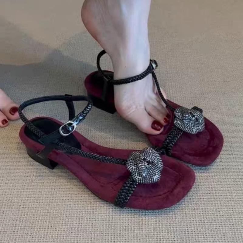 

Fashion Women Heeled Sandals Mid Heels Summer Designer Shoes 2025 Elegant Slippers Fashion Slides Pumps Chunky Dress Sandalias De Mujer 40 вино красного