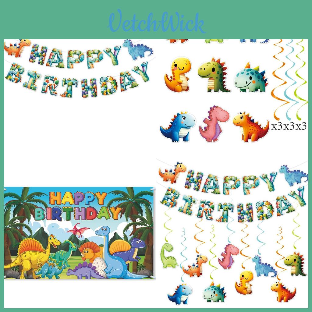 Dinosaur Party Decorations Banner And Spiral Hangings For Childrens Birthday Event