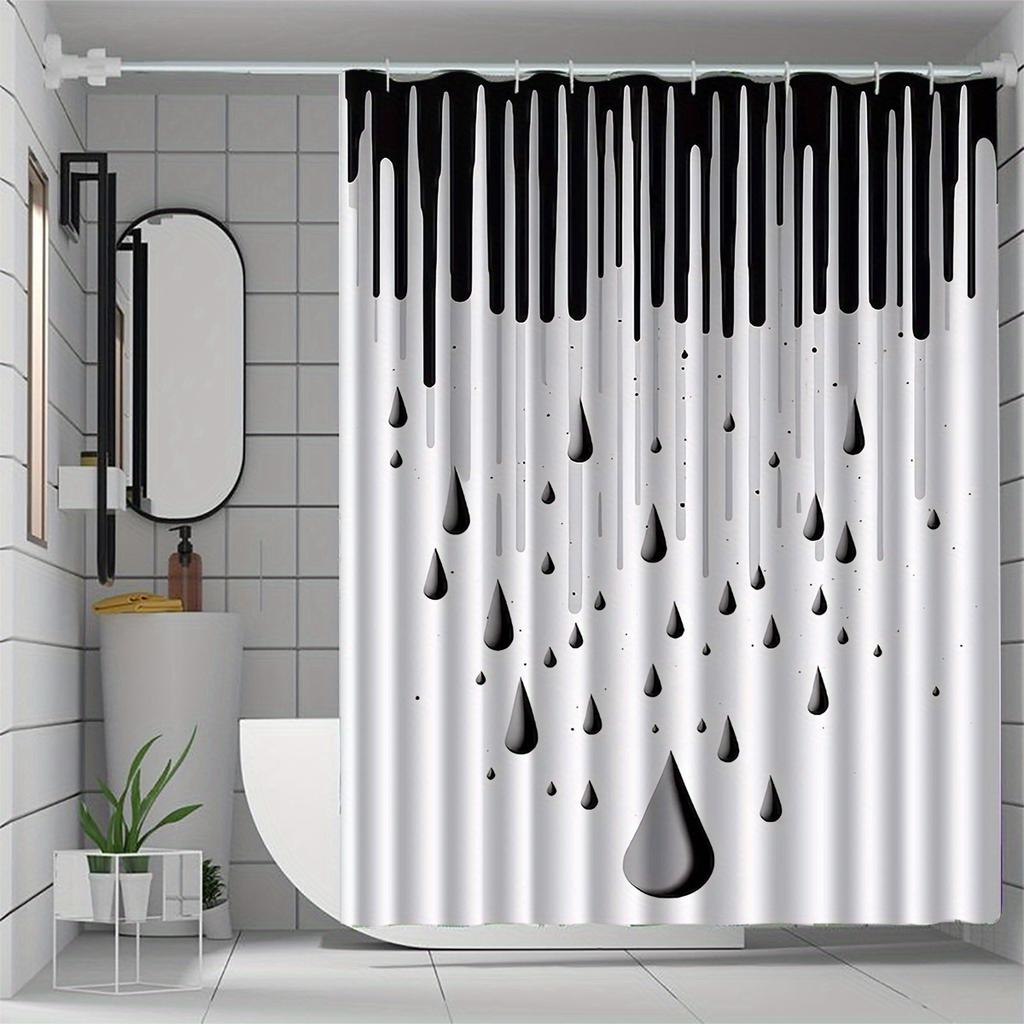 Svartvit Regndroppe Duschdraperi Droppande Färg Design Badrumsinredning Vattentäta Gardiner Modern Konststil
