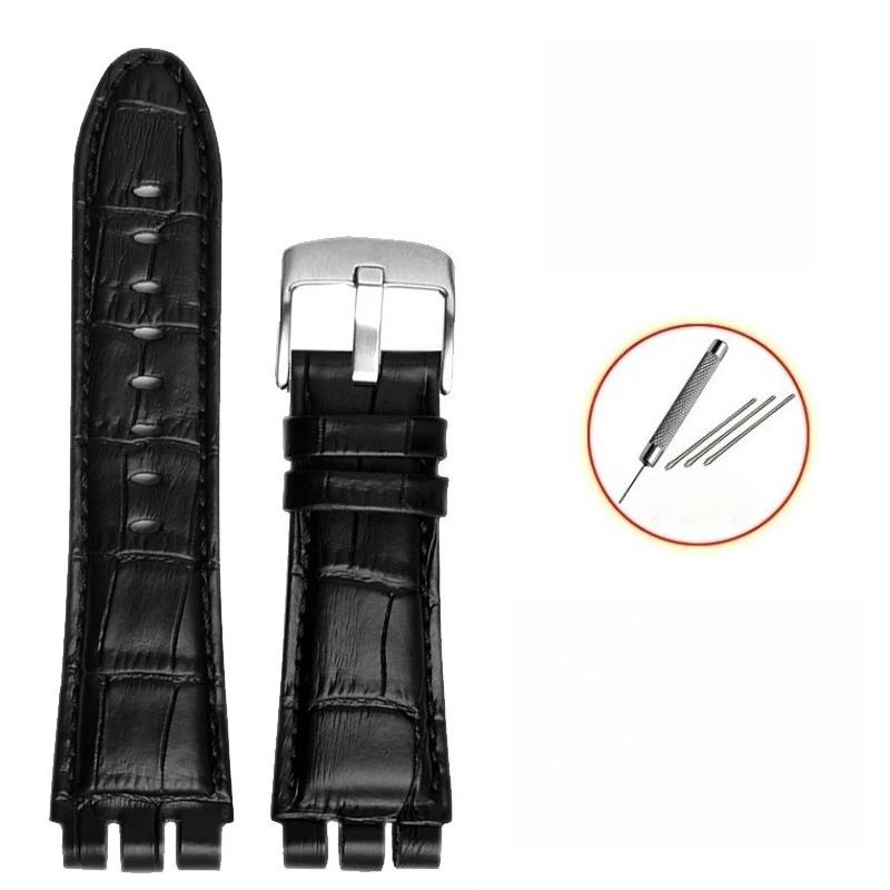 23mm Genuine Leather Silicone Watch Band For Swatch YOS440 449 401G 447 448 IRONY Watchband Men's Frosted Texture Soft Straps