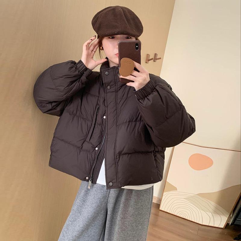 Small Korean stand-up collar short down jacket 2025 winter simple loose and thin bread jacket top jacket women