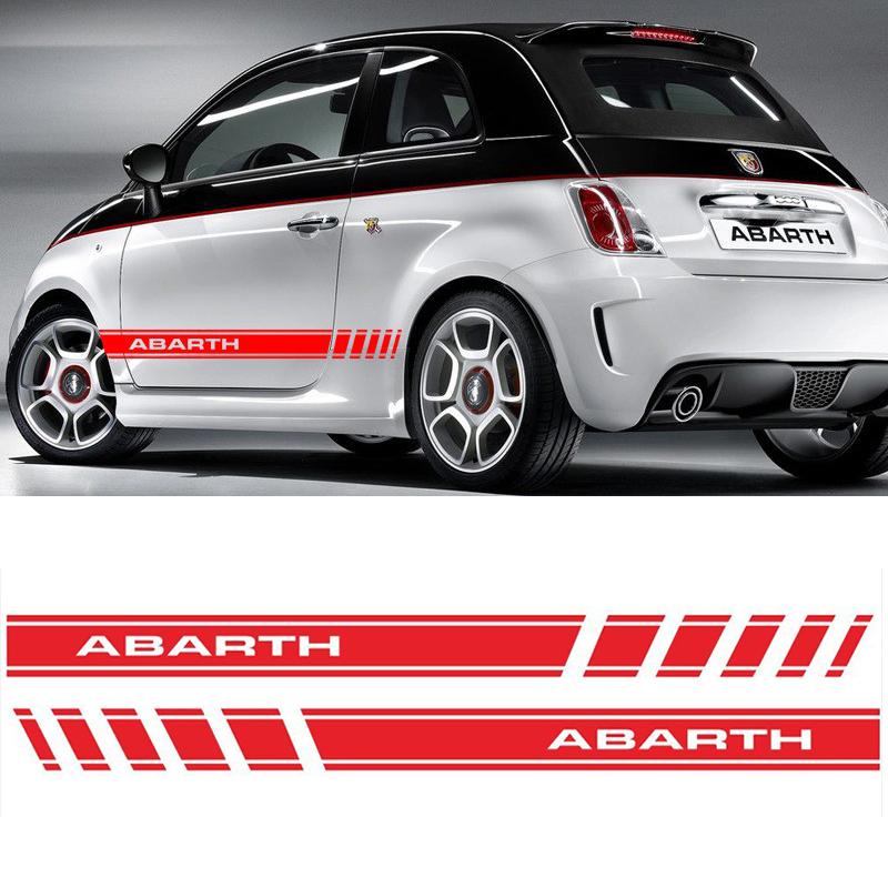 2pcs Car Door Side Stickers For FIAT Abarth 500 595 Long Sport Stripes Styling Vinyl Film Decor Decals Auto Tuning Accessories