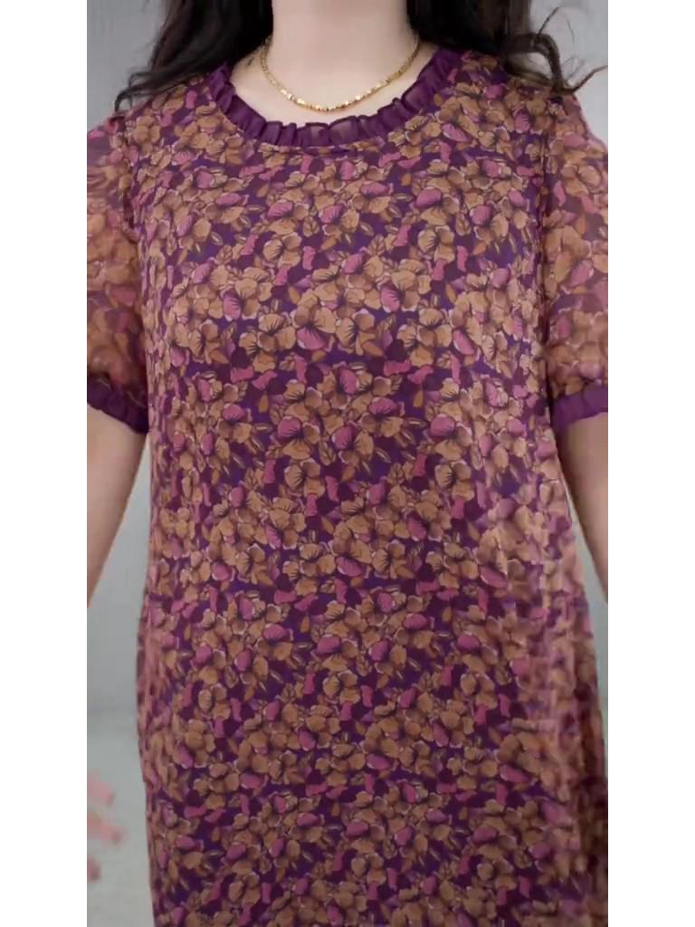 2025 Summer Plus Size Loose Fit Pleated Chiffon Slimming Dress for Women