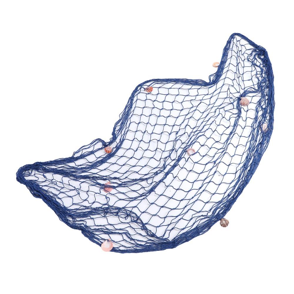 Blue Color Fishing Net Wall Hanging 59.06x78.74in Fish Net Party Decor Mediterranean Style Decor