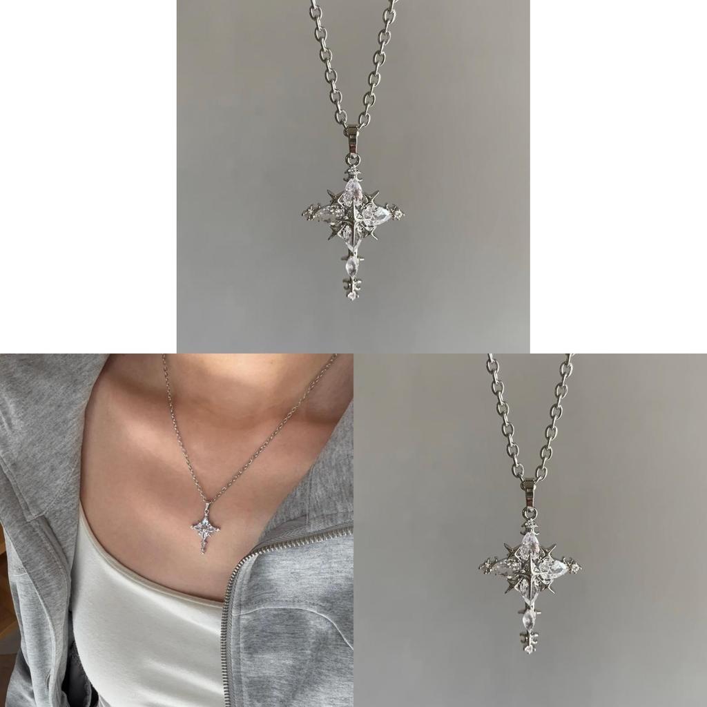 Geometrisches Kreuz Zirkon Halskette Mit Titanstahl Kette Für Frauen Und Männer